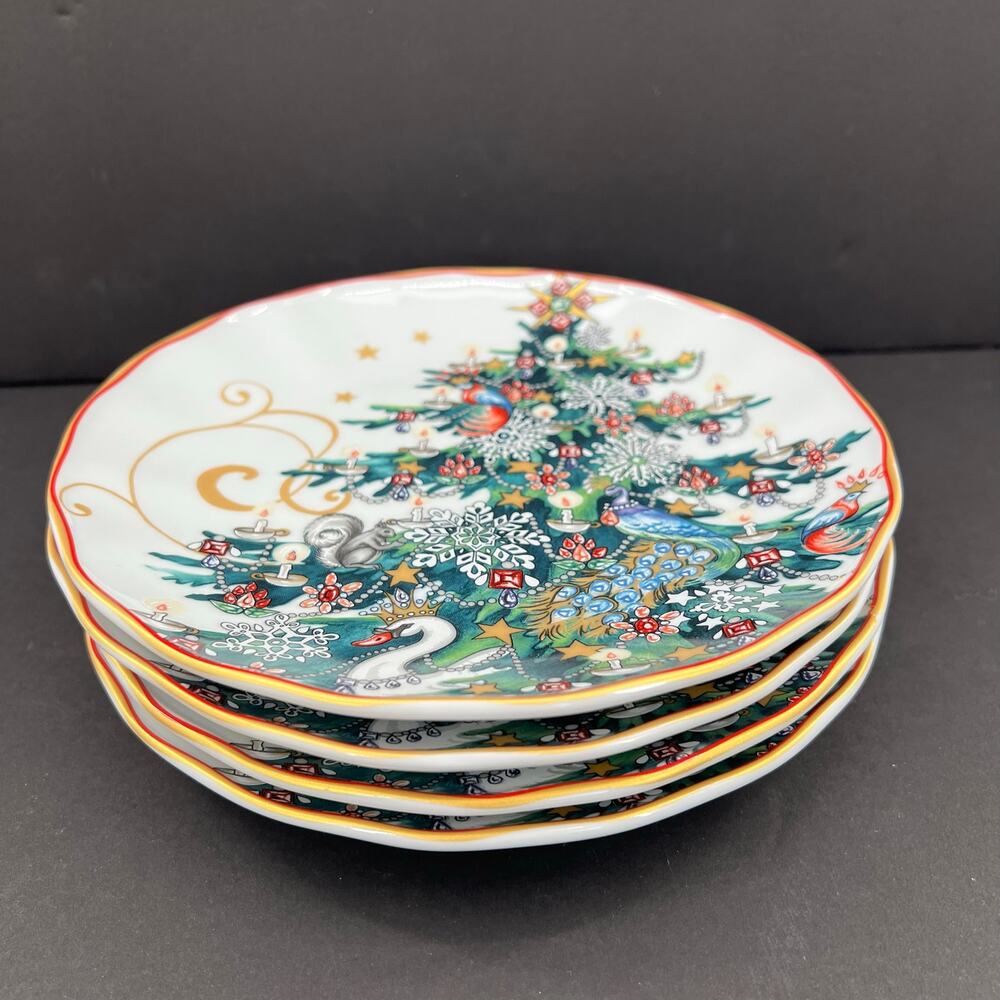 NWOT 4 Williams-Sonoma Twas The Night Before Christmas Salad Plate Tree.